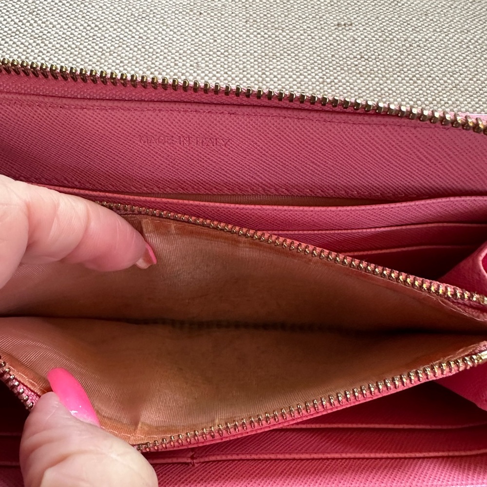 PRADA Zip around Peony Pink Saffiano Bow Wallet. - Picture 8 of 14